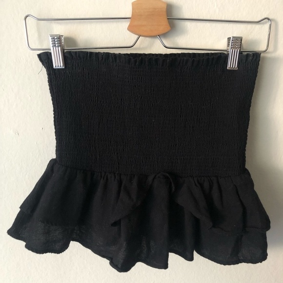 Zara Linen Peplum Strapless Top in Black M - Picture 4 of 7